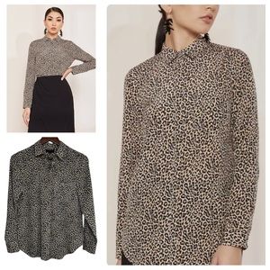 J Crew Silk Leopard Print Button Down Shirt Size 2 Animal Cheetah (Tiny Flaw)